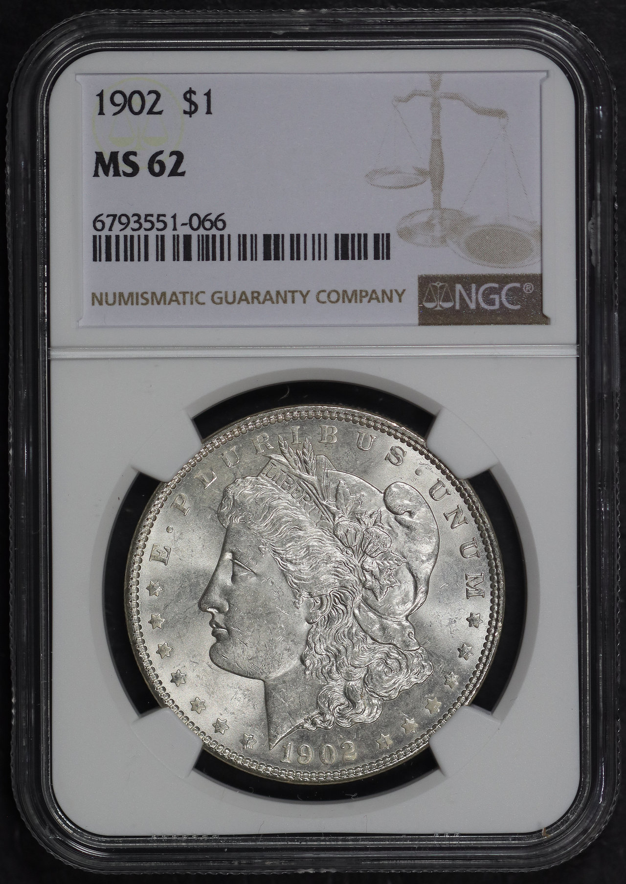 Obverse of this 1902 Morgan Dollar NGC MS-62