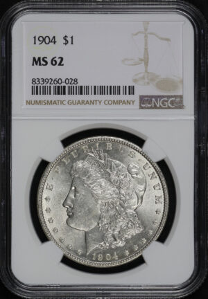 Obverse of this 1904 Morgan Dollar NGC MS-62