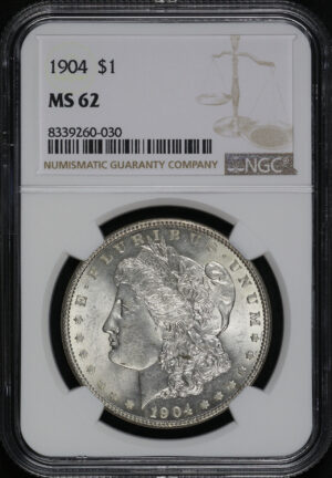 Obverse of this 1904 Morgan Dollar NGC MS-62
