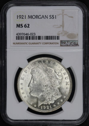 Obverse of this 1921 Morgan Dollar NGC MS-62