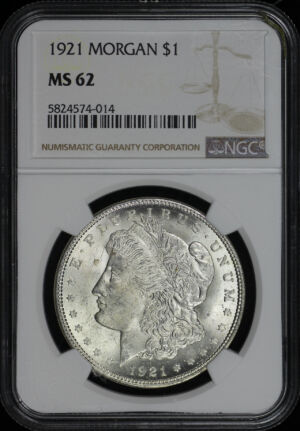 Obverse of this 1921 Morgan Dollar NGC MS-62