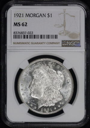 Obverse of this 1921 Morgan Dollar NGC MS-62
