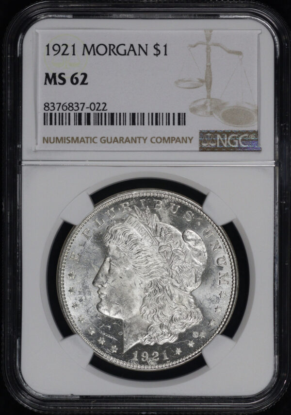 Obverse of this 1921 Morgan Dollar NGC MS-62