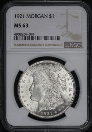 Obverse of this 1921 Morgan Dollar NGC MS-63