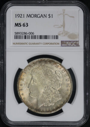 Obverse of this 1921 Morgan Dollar NGC MS-63