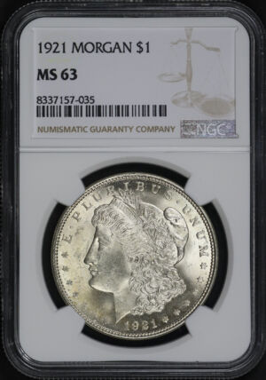 Obverse of this 1921 Morgan Dollar NGC MS-63