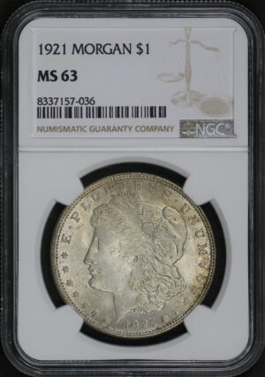 Obverse of this 1921 Morgan Dollar NGC MS-63