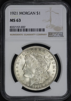 Obverse of this 1921 Morgan Dollar NGC MS-63