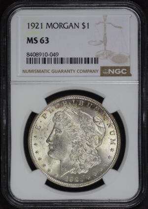 Obverse of this 1921 Morgan Dollar NGC MS-63