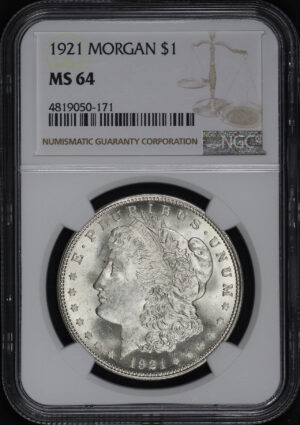 Obverse of this 1921 Morgan Dollar NGC MS-64