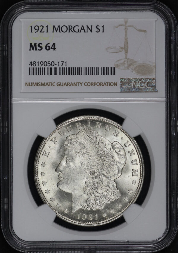 Obverse of this 1921 Morgan Dollar NGC MS-64