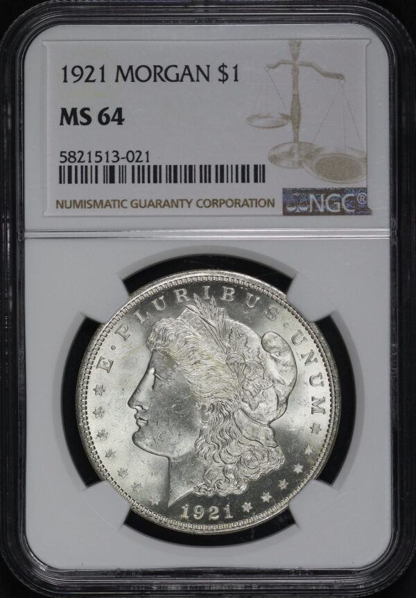 Obverse of this 1921 Morgan Dollar NGC MS-64