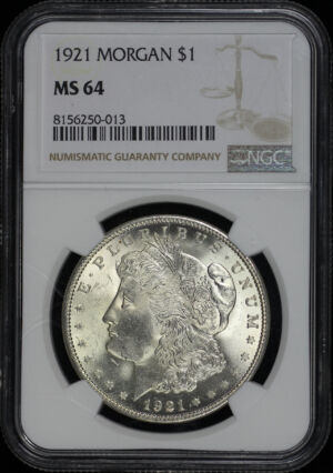 Obverse of this 1921 Morgan Dollar NGC MS-64
