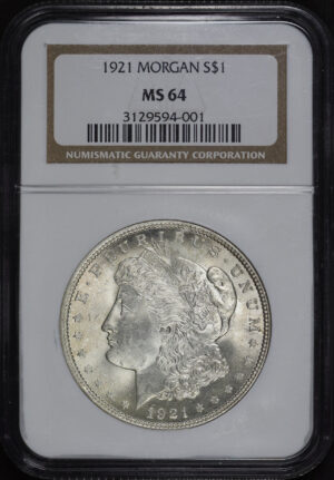 Obverse of this 1921 Morgan Dollar NGC MS-64