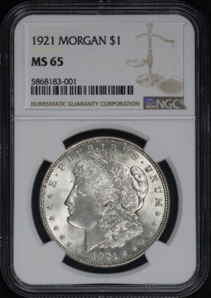 Obverse of this 1921 Morgan Dollar NGC MS-65