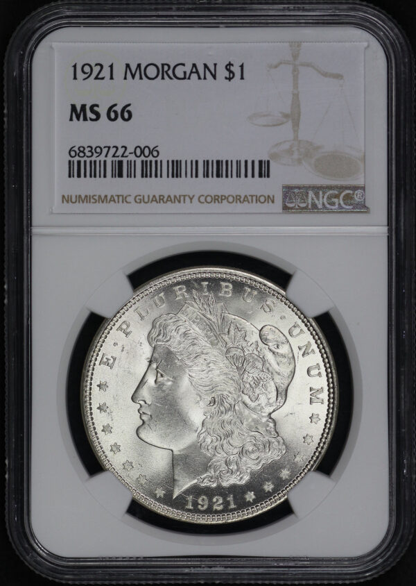 Obverse of this 1921 Morgan Dollar NGC MS-66