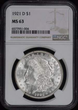 Obverse of this 1921-D Morgan Dollar NGC MS-63