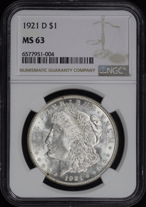Obverse of this 1921-D Morgan Dollar NGC MS-63