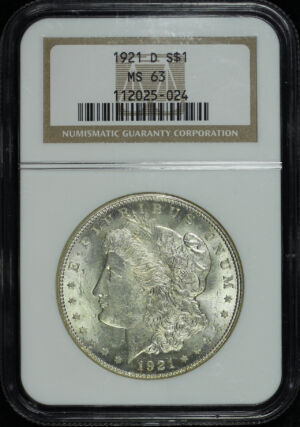 Obverse of this 1921-D Morgan Dollar NGC MS-63
