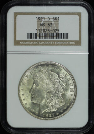 Obverse of this 1921-D Morgan Dollar NGC MS-63