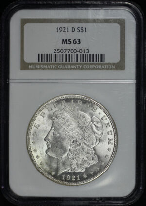 Obverse of this 1921-D Morgan Dollar NGC MS-63