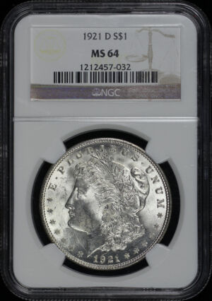 Obverse of this 1921-D Morgan Dollar NGC MS-64