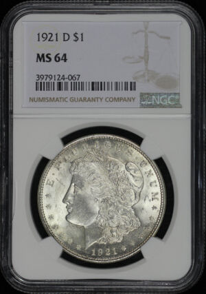 Obverse of this 1921-D Morgan Dollar NGC MS-64