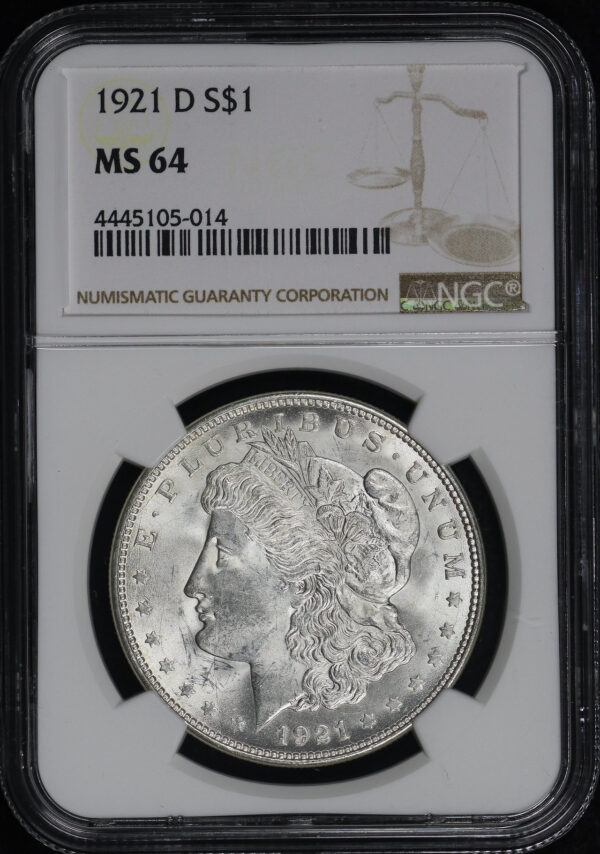 Obverse of this 1921-D Morgan Dollar NGC MS-64
