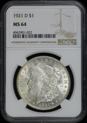 Obverse of this 1921-D Morgan Dollar NGC MS-64