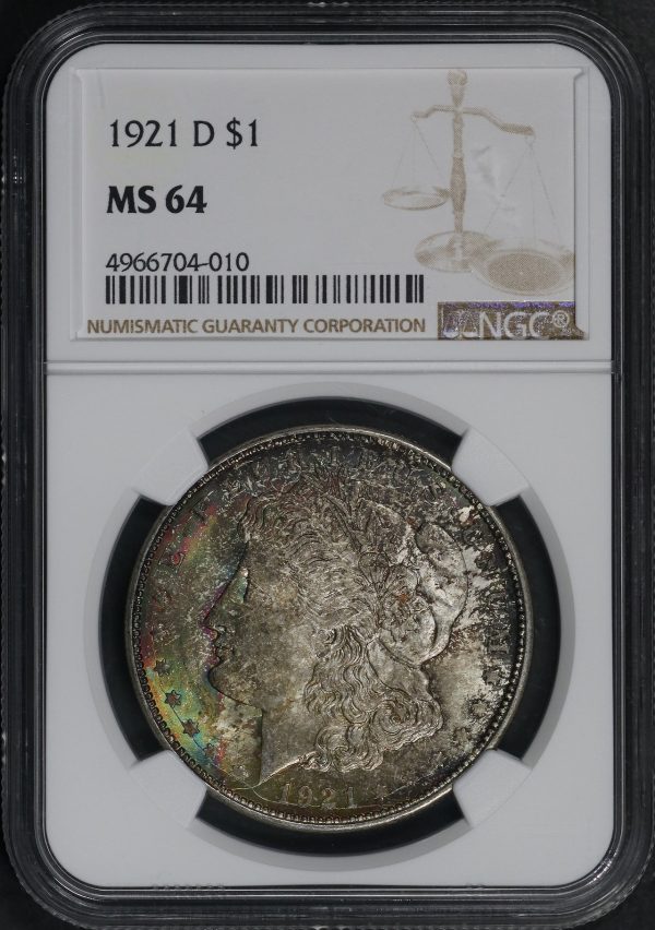 Obverse of this 1921-D Morgan Dollar NGC MS-64