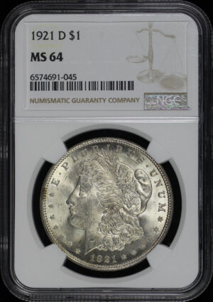 Obverse of this 1921-D Morgan Dollar NGC MS-64