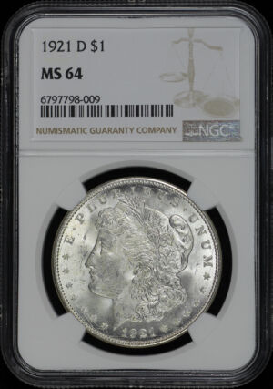 Obverse of this 1921-D Morgan Dollar NGC MS-64