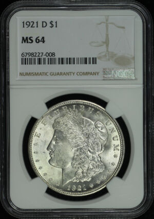 Obverse of this 1921-D Morgan Dollar NGC MS-64