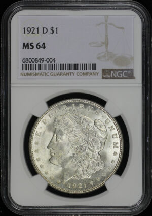 Obverse of this 1921-D Morgan Dollar NGC MS-64