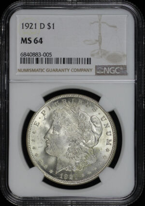 Obverse of this 1921-D Morgan Dollar NGC MS-64