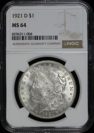 Obverse of this 1921-D Morgan Dollar NGC MS-64