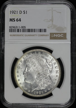 Obverse of this 1921-D Morgan Dollar NGC MS-64