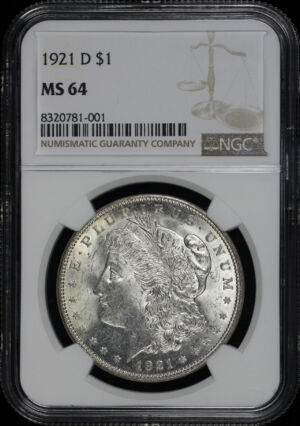 Obverse of this 1921-D Morgan Dollar NGC MS-64