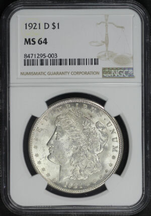 Obverse of this 1921-D Morgan Dollar NGC MS-64