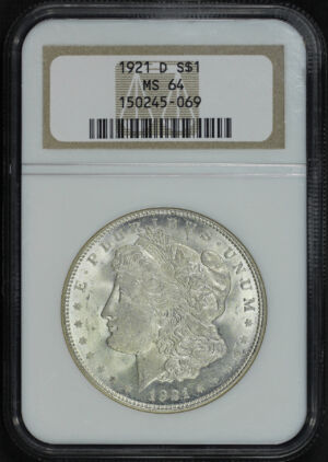 Obverse of this 1921-D Morgan Dollar NGC MS-64