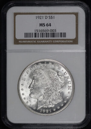 Obverse of this 1921-D Morgan Dollar NGC MS-64