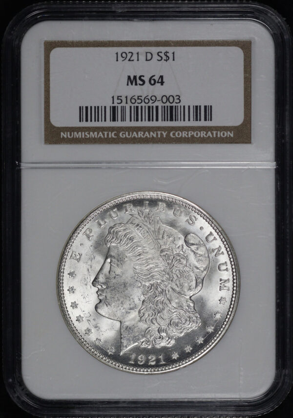 Obverse of this 1921-D Morgan Dollar NGC MS-64
