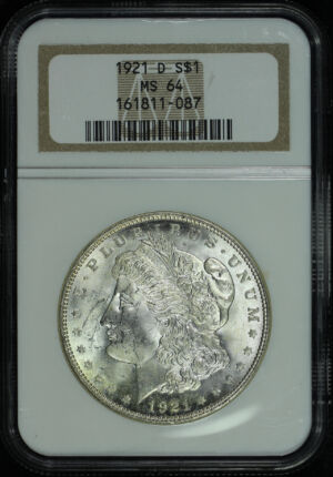 Obverse of this 1921-D Morgan Dollar NGC MS-64