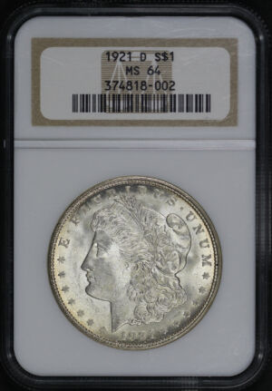 Obverse of this 1921-D Morgan Dollar NGC MS-64