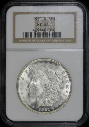 Obverse of this 1921-D Morgan Dollar NGC MS-64