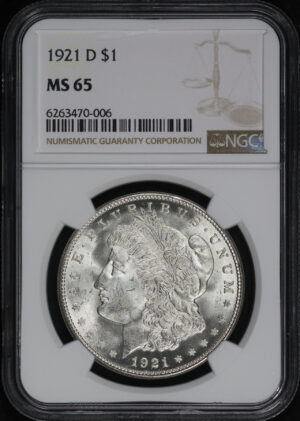 Obverse of this 1921-D Morgan Dollar NGC MS-65