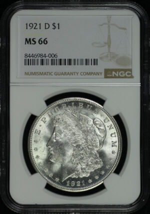 Obverse of this 1921-D Morgan Dollar NGC MS-66