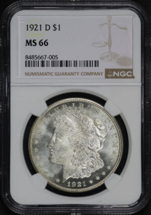 Obverse of this 1921-D Morgan Dollar NGC MS-66