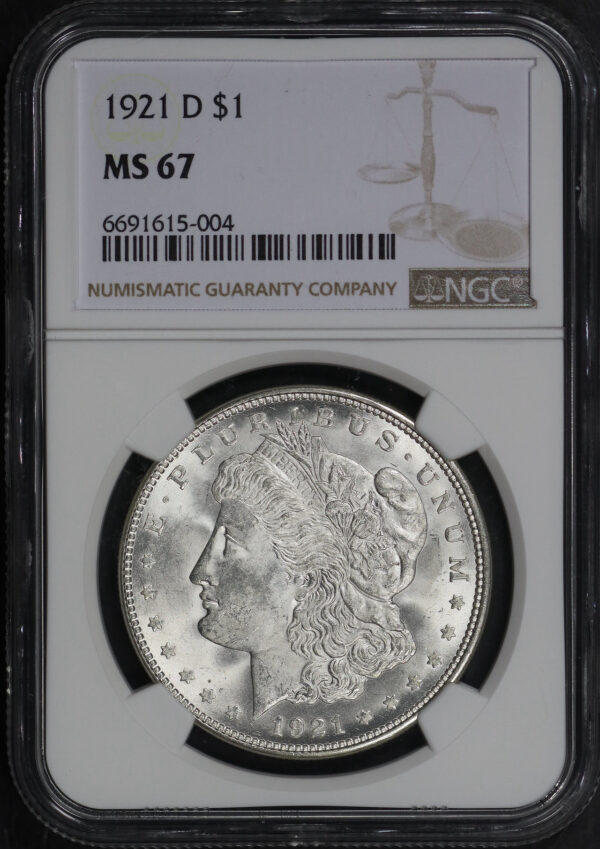 Obverse of this 1921-D Morgan Dollar NGC MS-67
