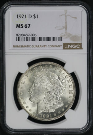 Obverse of this 1921-D Morgan Dollar NGC MS-67